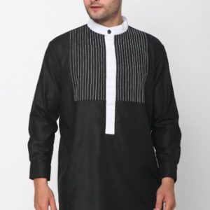 Baju Koko Strip Hitam Putih
